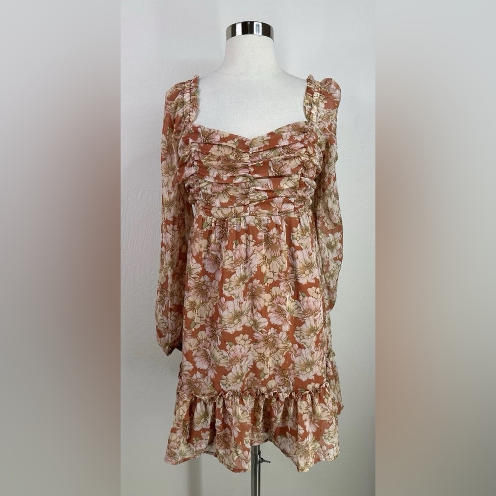 Illa Illa Cottagecore Fairy Floral Square Neck Long Aleeve Rushed dress